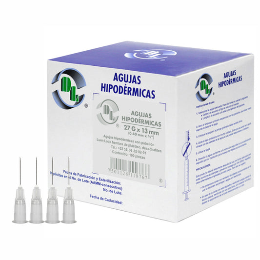 Agujas Hipodérmica DL calibre 27G x 13mm Caja 100 piezas
