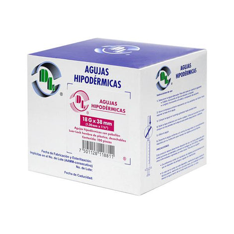 Agujas Hipodérmica DL calibre 18G x 38mm Caja 100 piezas