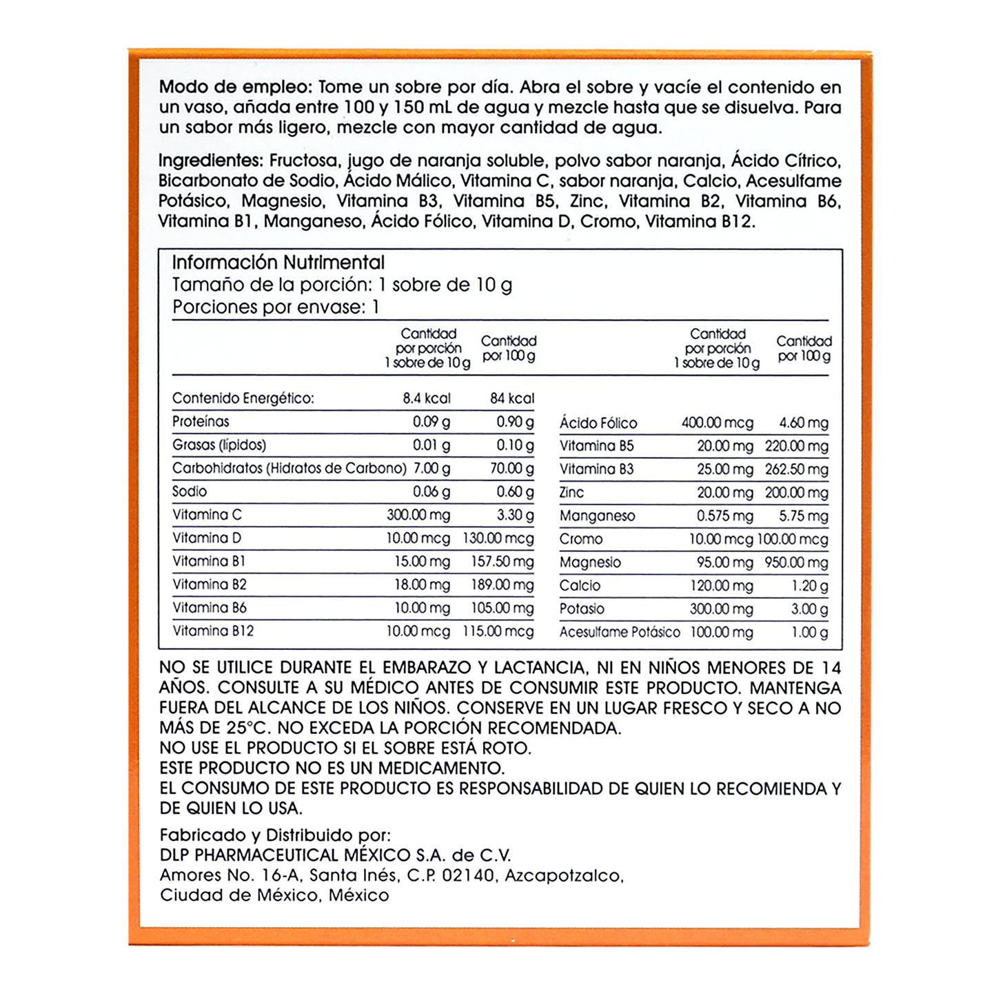 C-Blast+D, Vitamina C, Vitamina D, Complejo B, Zinc y Antioxidantes Polvo Efervescente Sabor Naranja (caja con 10 sobres)