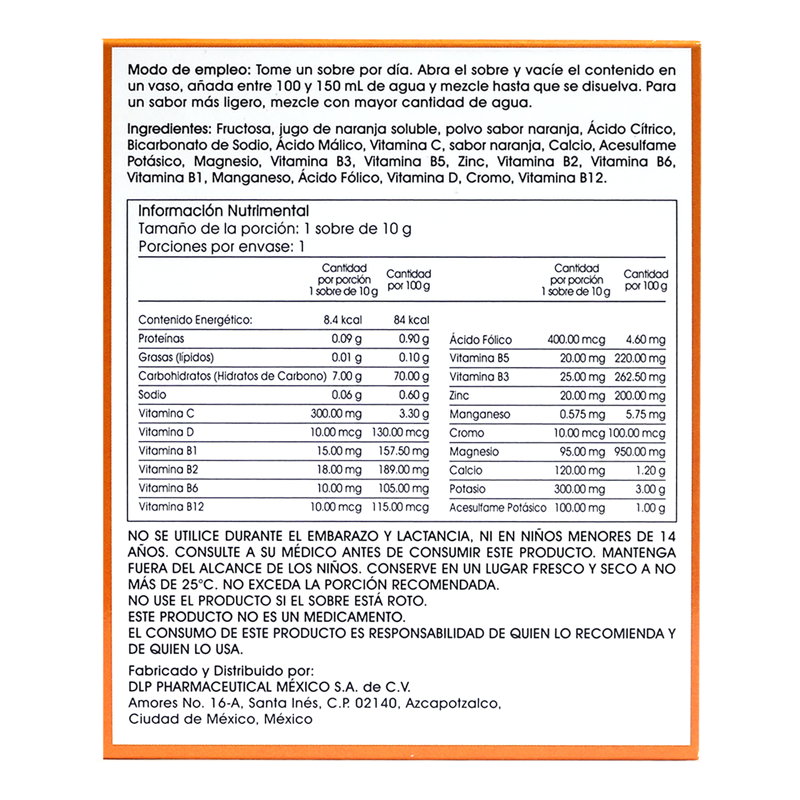 C-Blast+D, Vitamina C, Vitamina D, Complejo B, Zinc y Antioxidantes Polvo Efervescente Sabor Naranja (caja con 10 sobres)