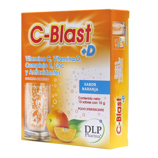 Kit 3 Cajas de C-Blast+D, Vitamina C, Vitamina D, Complejo B, Zinc y Antioxidantes Polvo Efervescente (caja con 10 sobres) (NARANJA)