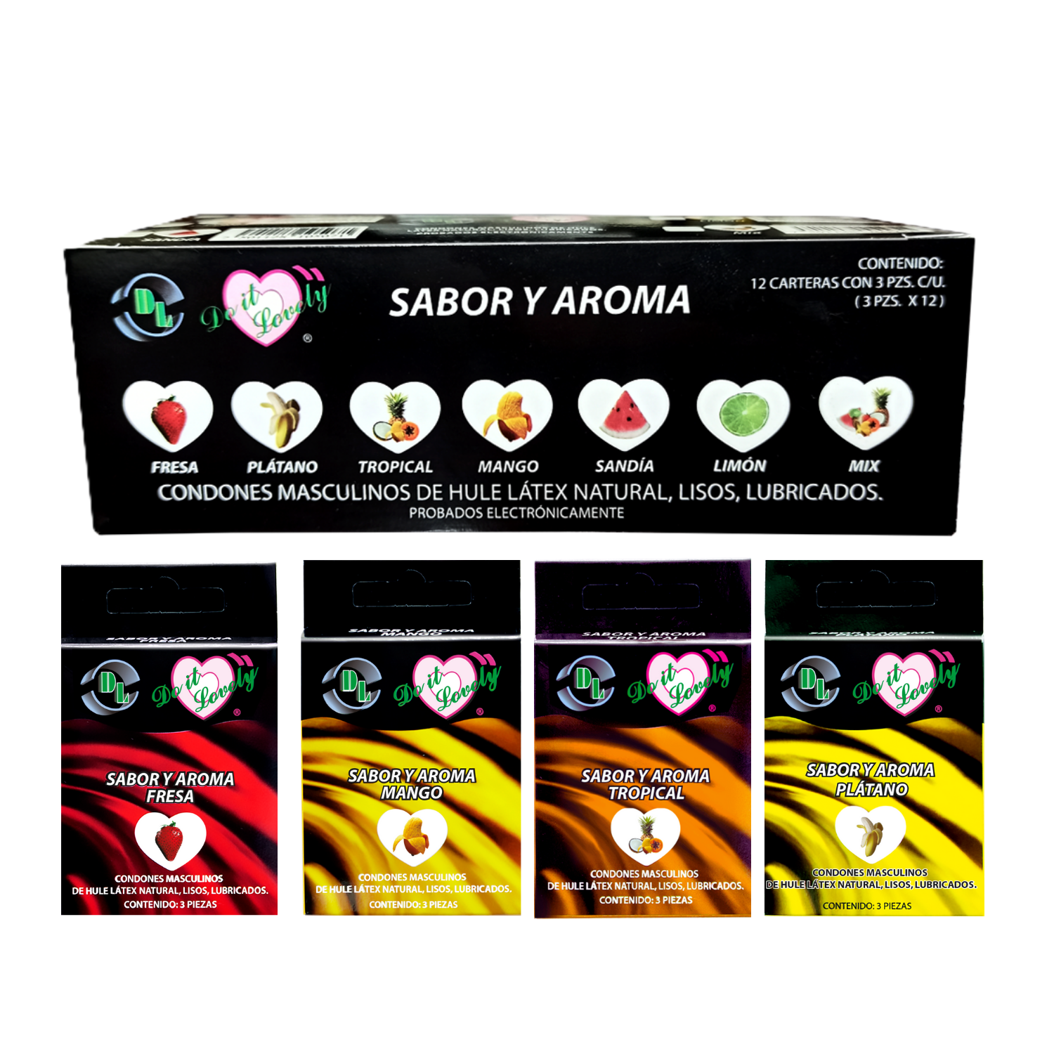 Condón Dl Aroma Y Sabor Caja Con 12 Carteras, Cartera Con 3 pz