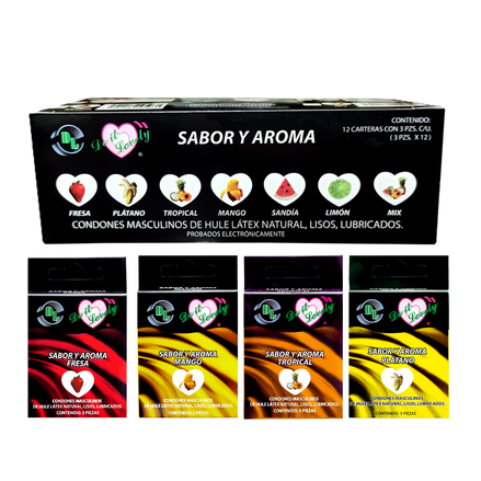 Condón Dl Aroma Y Sabor Caja Con 12 Carteras, Cartera Con 3 pz
