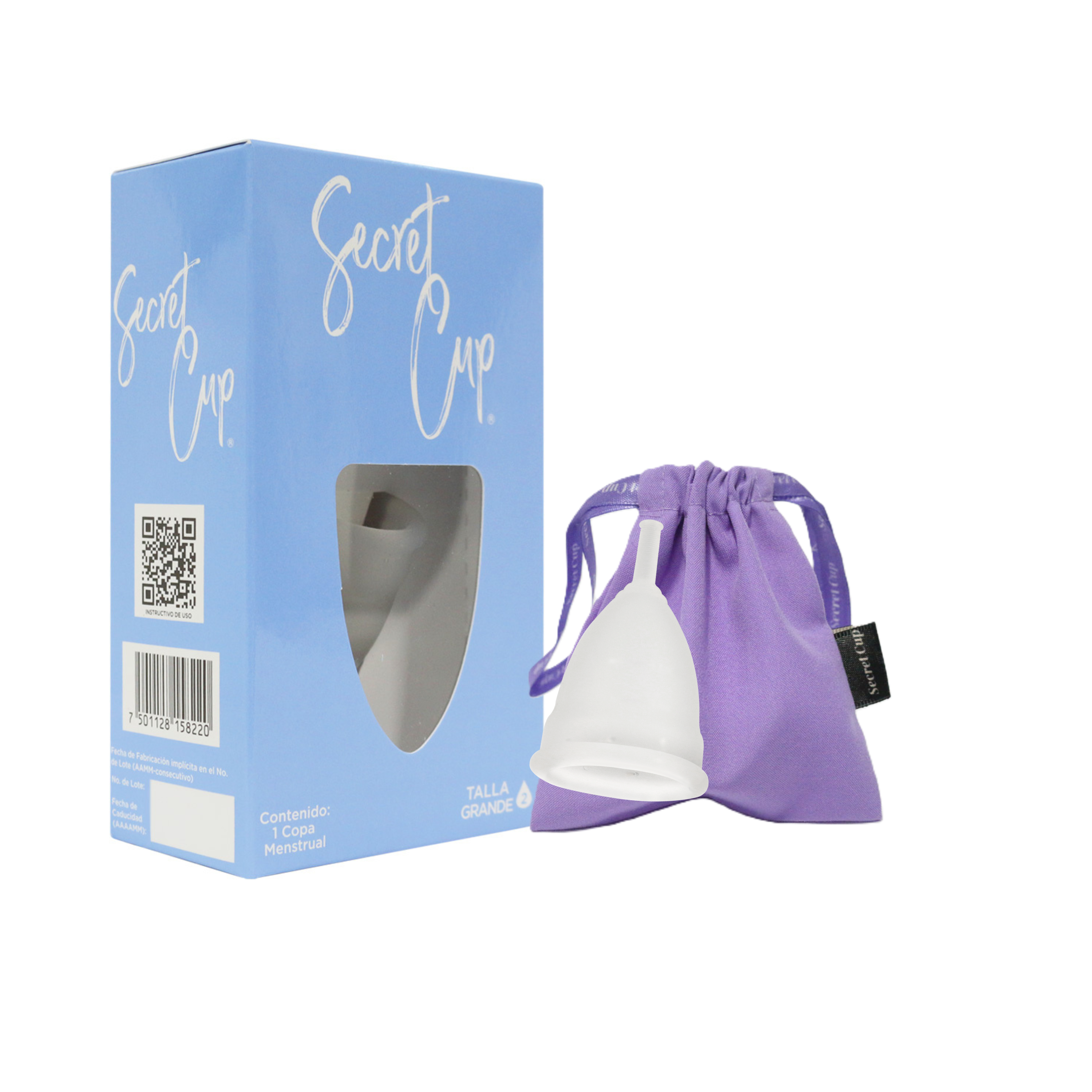 Copa Menstrual Femenina Secret Cup kit copa + Bolsa transportadora, Ecologica e Reutilizable, Tamaño a elegir