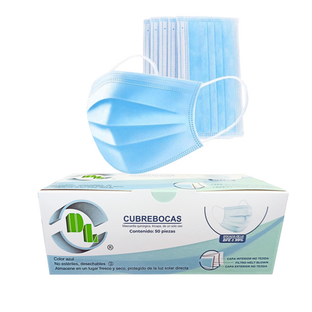Cubrebocas Tricapa Quirúrgico caja con 50 pzas color azul