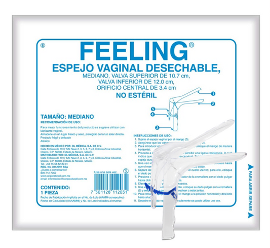Espejo vaginal no estéril Feeling tamaño mediano. Empaque individual de cremallera
