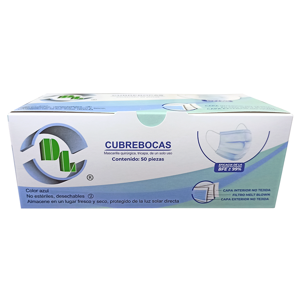 Cubrebocas Tricapa Quirúrgico caja con 50 pzas color azul