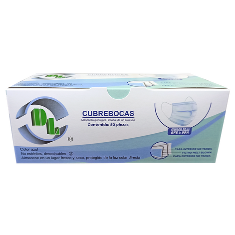 Cubrebocas Tricapa Quirúrgico caja con 50 pzas color azul