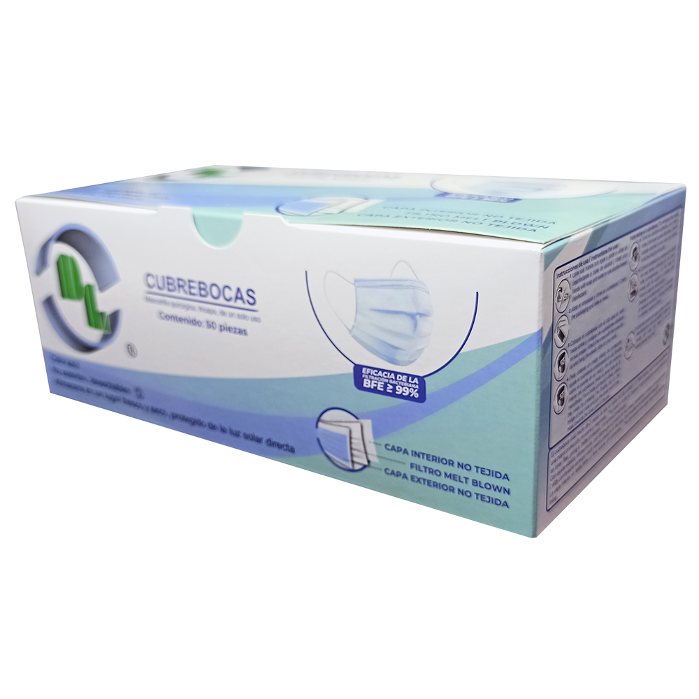 Cubrebocas Tricapa Quirúrgico caja con 50 pzas color azul