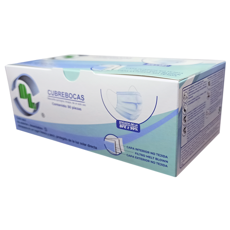 Cubrebocas Tricapa Quirúrgico caja con 50 pzas color azul