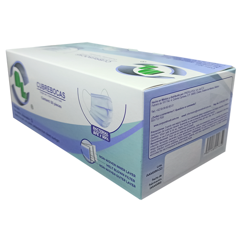 Cubrebocas Tricapa Quirúrgico caja con 50 pzas color azul