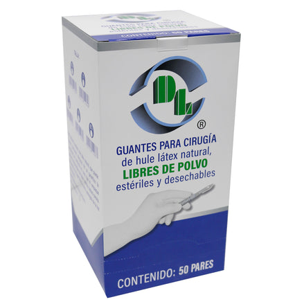 GUANTE DE LÁTEX ESTÉRIL PARA CIRUGÍA LIBRE DE POLVO, CAJA CON 50 PARES