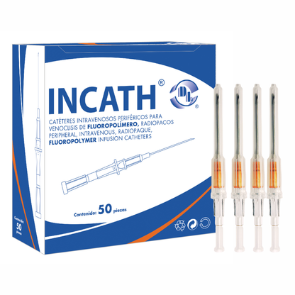 Catéter Intravenoso Periféricos para Venoclisis de Fluoro polímero INCATH caja con 50 pzas