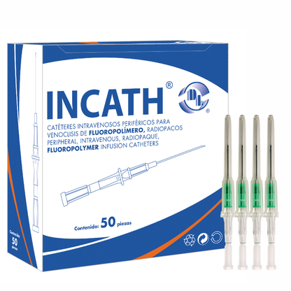 Catéter Intravenoso Periféricos para Venoclisis de Fluoro polímero INCATH caja con 50 pzas