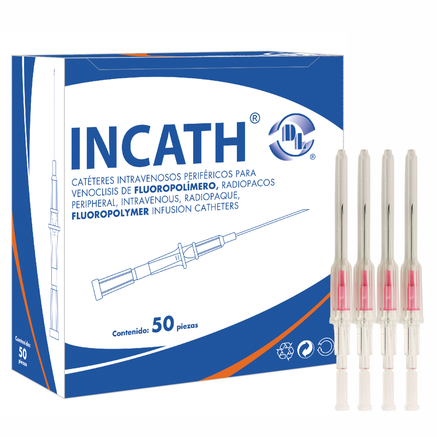 Catéter Intravenoso Periféricos para Venoclisis de Fluoro polímero INCATH caja con 50 pzas