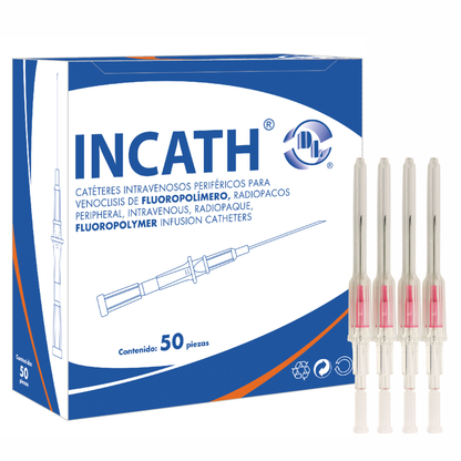 Catéter Intravenoso Periféricos para Venoclisis de Fluoro polímero INCATH caja con 50 pzas