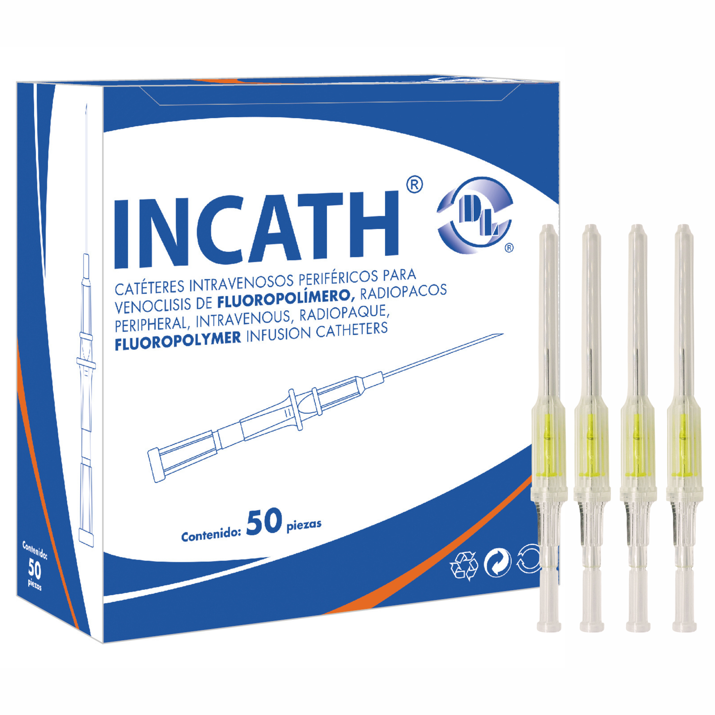Catéter Intravenoso Periféricos para Venoclisis de Fluoro polímero INCATH caja con 50 pzas