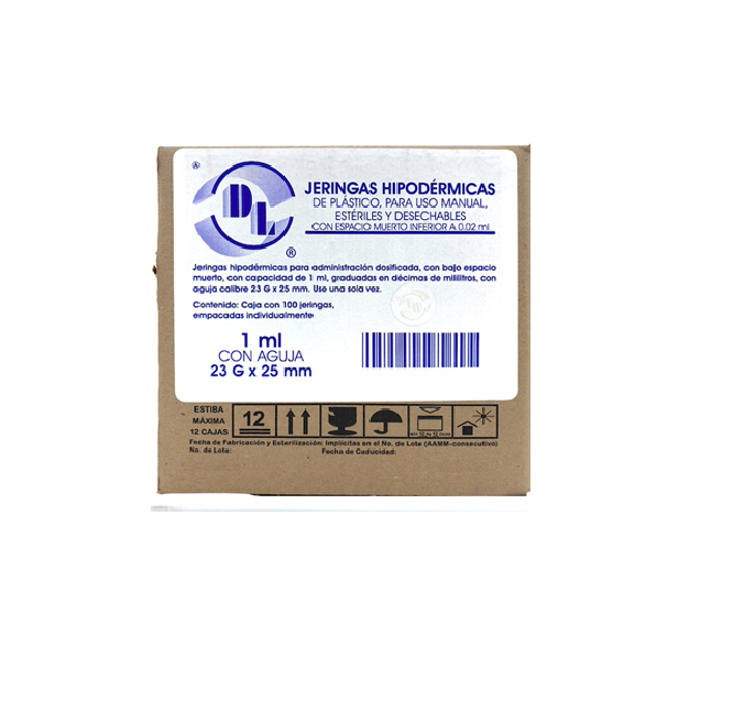 Jeringa DL 1ml 23Gx25mm Con espacio muerto inferior a 0.02ml caja con 100 pz
