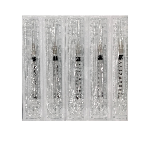 Jeringas hipodérmicas para insulina DL 1 ml 27GX13mm. Caja con 200 piezas