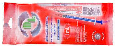 Bolsa de Jeringas para insulina 1 ml 29Gx13mm 5 piezas