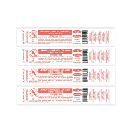 Jeringas para Insulina DL 1ML 29Gx13MM caja con 200 piezas