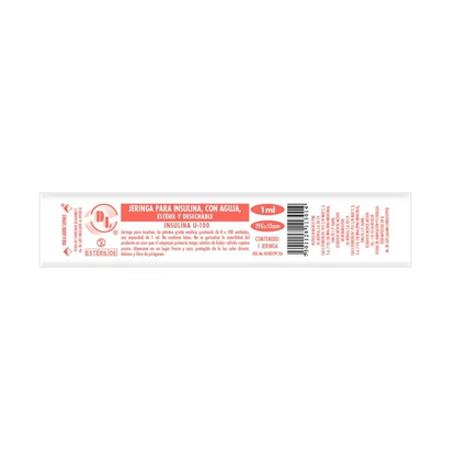 Jeringas hipodérmicas para insulina DL 1ml 29Gx13mm. Caja con 200 piezas