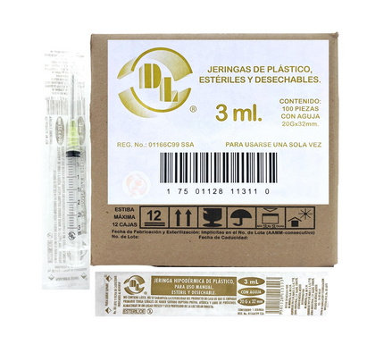 Jeringas DL 3ml 20Gx32mm Caja con 100 piezas