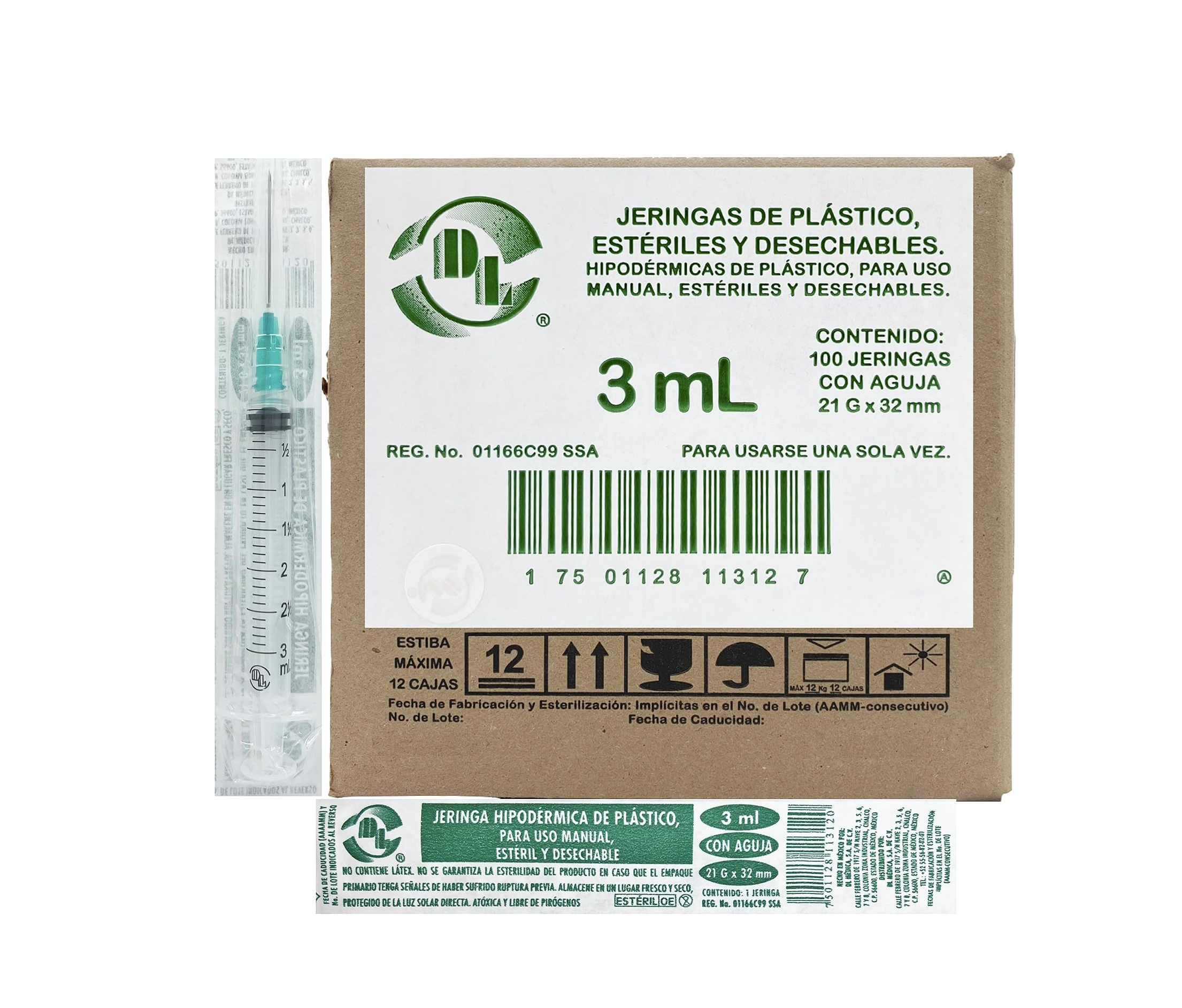 Jeringa DL 3ML 21Gx32mm Caja con 100 piezas