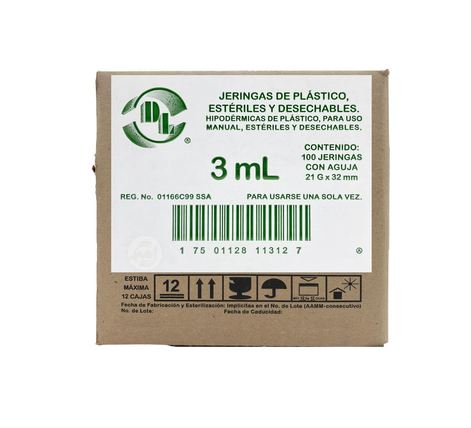 Jeringa DL 3ML 21Gx32mm Caja con 100 piezas