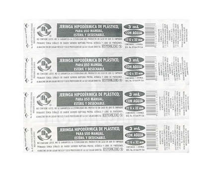 Jeringa DL 3ML 22Gx32MM caja con 100 piezas