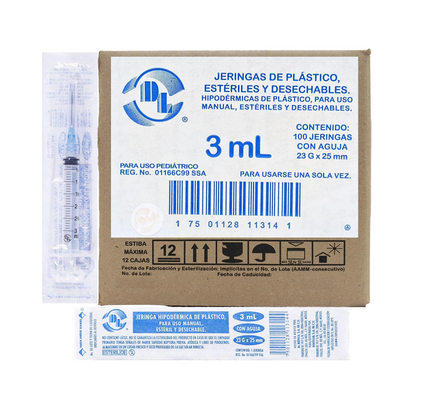 Jeringa DL 3ML 23Gx25MM Caja con 100 Piezas