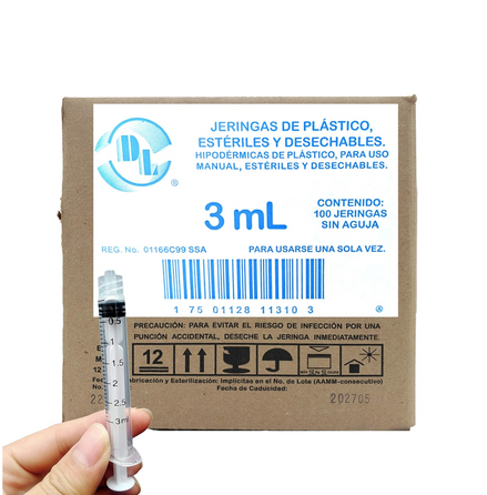 Jeringas DL 3ML sin Aguja Caja con 100 piezas