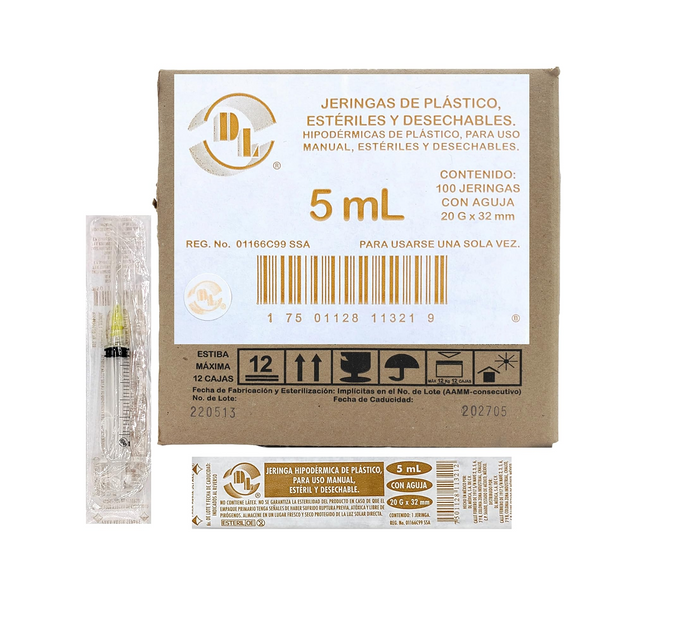 Jeringas DL 5ML 20Gx32mm caja con 100 piezas