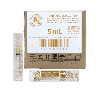 Jeringas DL 5ML 20Gx32mm caja con 100 piezas