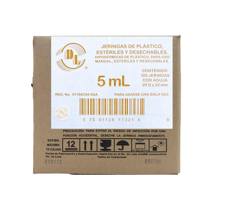 Jeringas DL 5ML 20Gx32mm caja con 100 piezas
