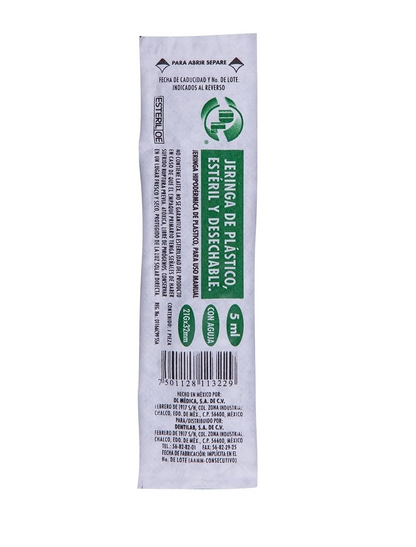 Jeringa DL 5ML 21Gx32MM Caja con 100 piezas