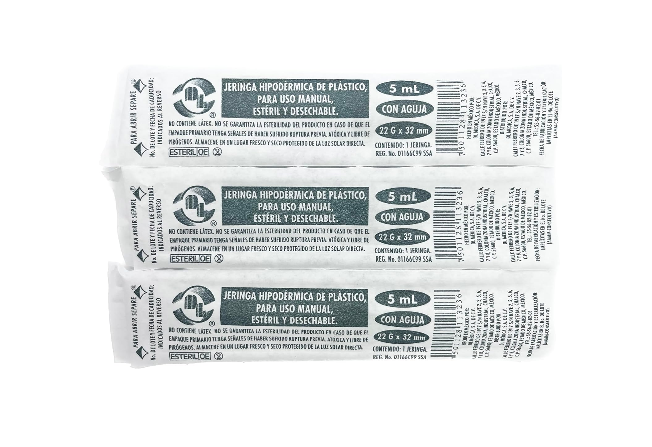 Jeringa DL 5ML 22Gx32mm Caja con 100 piezas