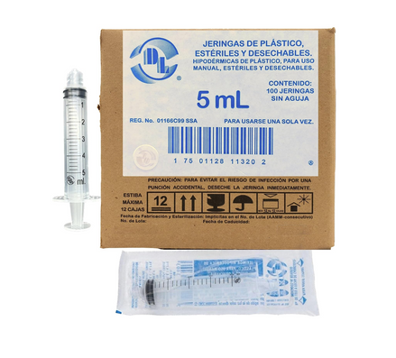 Jeringas DL 5ML sin Aguja Caja con 100 piezas