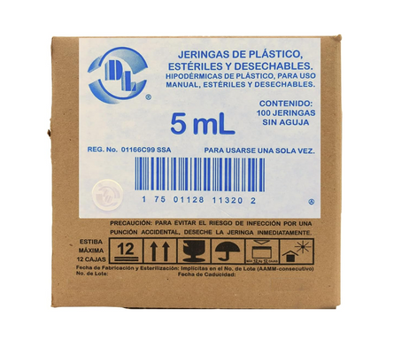 Jeringas DL 5ML sin Aguja Caja con 100 piezas