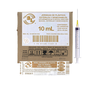 Jeringa DL 10ML 20Gx32mm Caja con 100 piezas