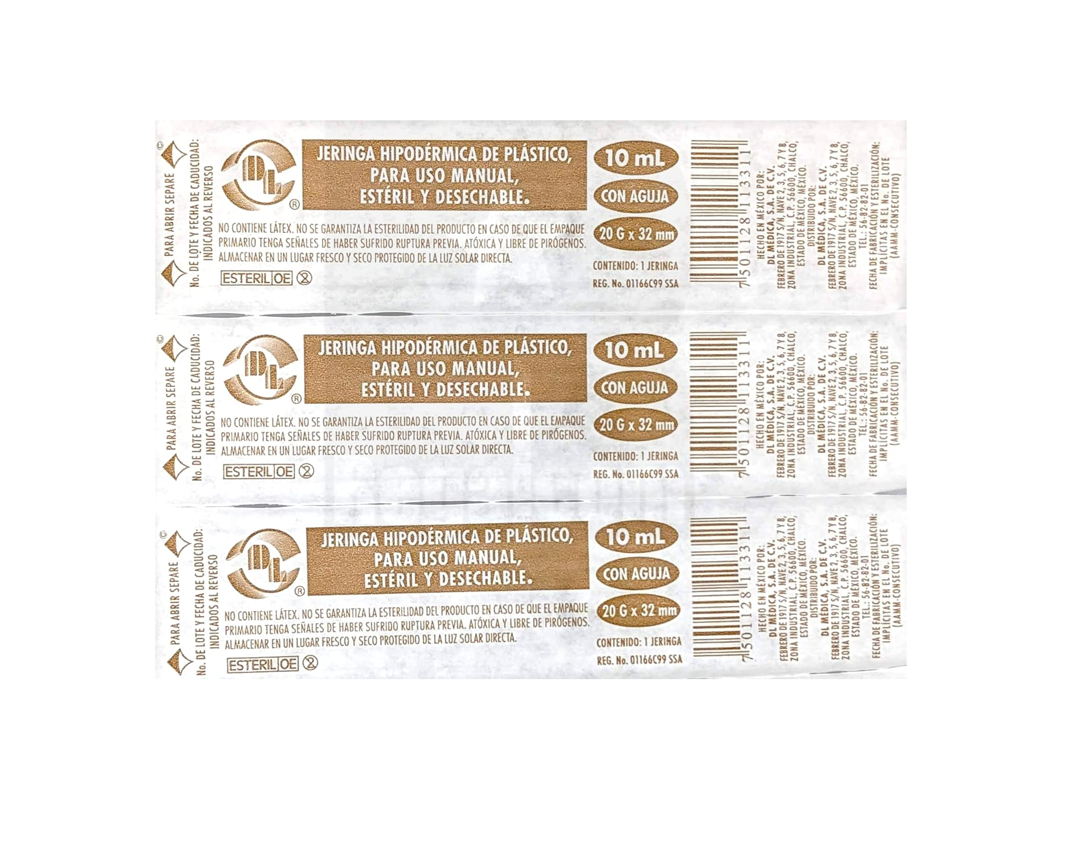 Jeringa DL 10ML 20Gx32mm Caja con 100 piezas