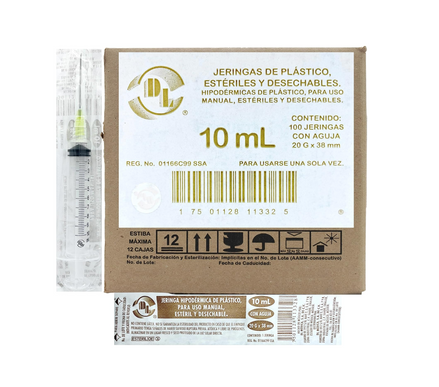 Jeringas DL 10ML 20Gx38mm Caja con 100 piezas