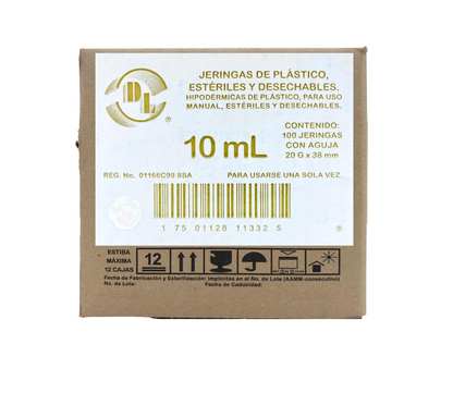 Jeringas DL 10ML 20Gx38mm Caja con 100 piezas