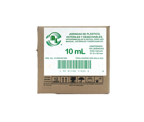 Jeringas DL 10ML 21Gx32MM Caja con 100 piezas