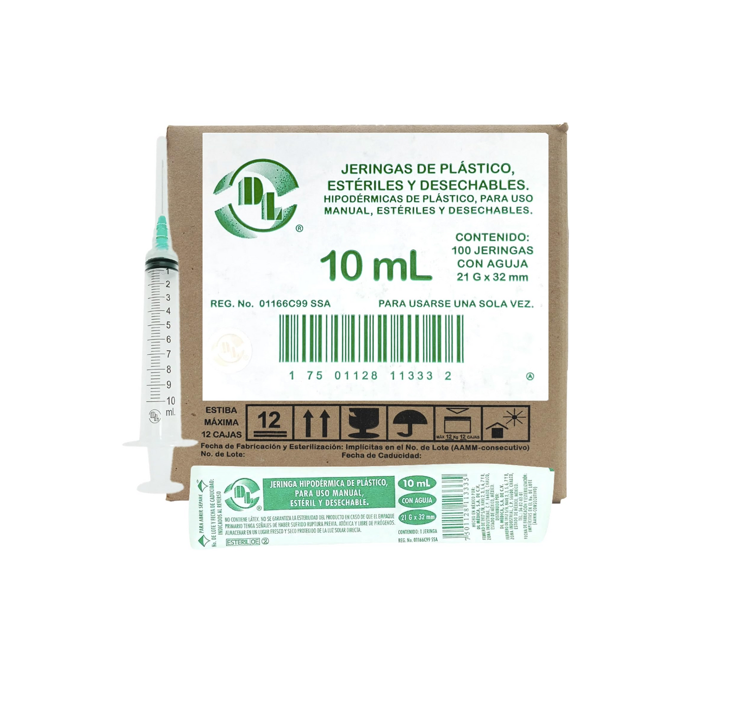 Jeringas DL 10ML 21Gx32MM Caja con 100 piezas