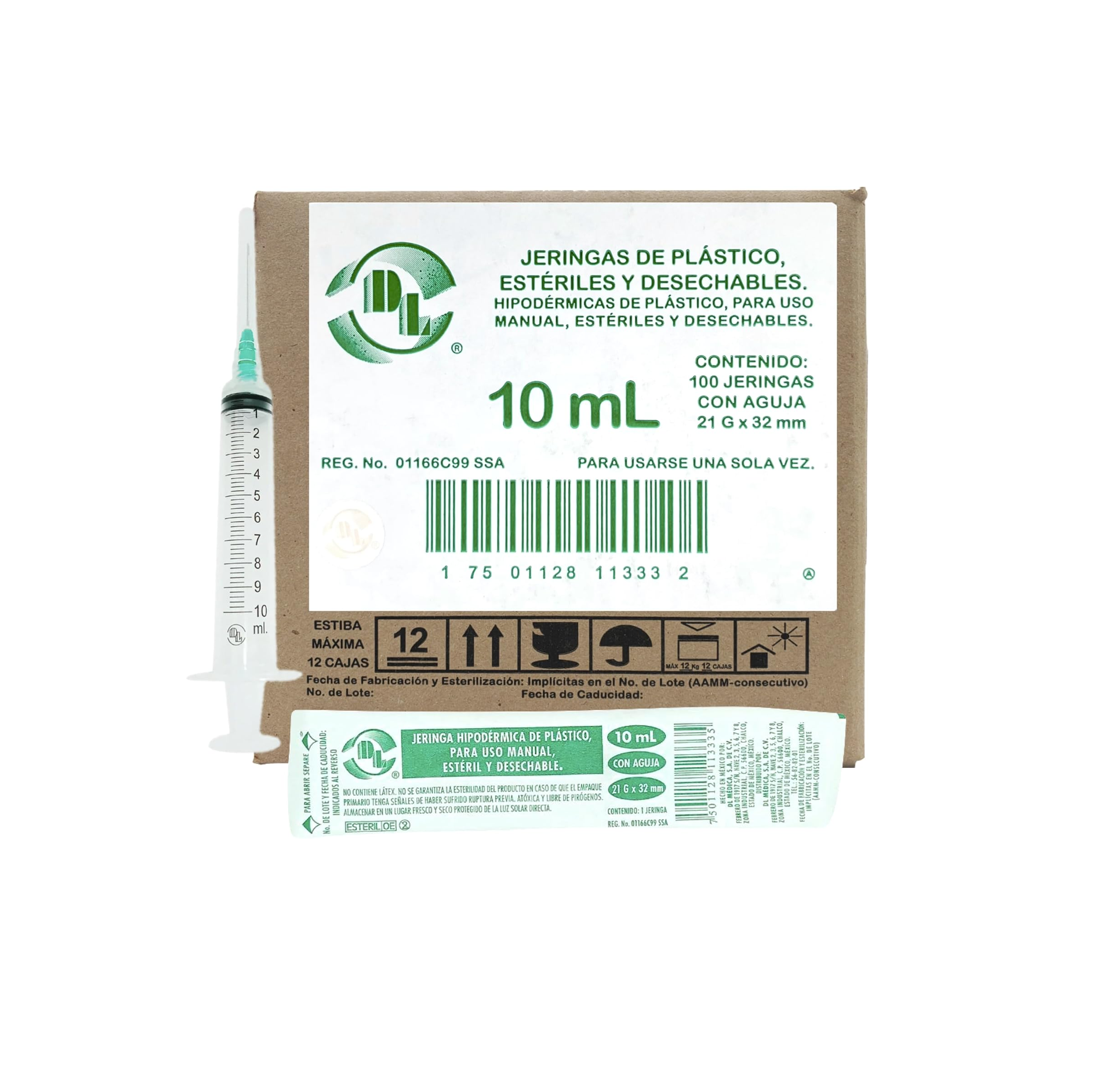 Jeringas DL 10ML 21Gx32MM Caja con 100 piezas