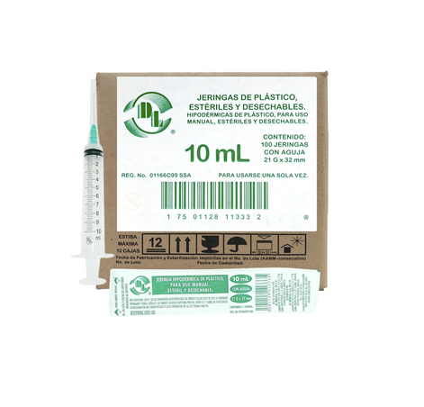 Jeringas DL 10ML 21Gx32MM Caja con 100 piezas