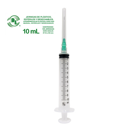Jeringas DL 10ML 21Gx32MM Caja con 100 piezas
