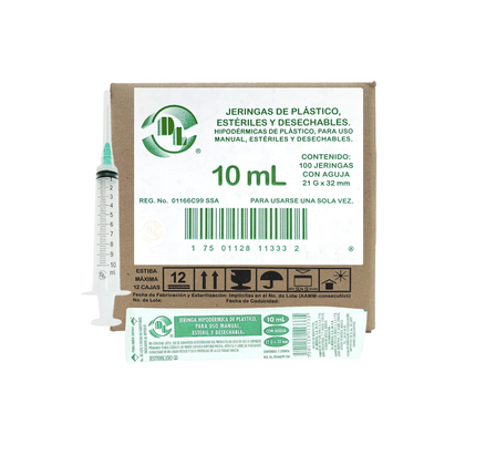 Jeringas DL 10ML 21Gx32MM Caja con 100 piezas