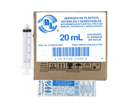 Jeringas DL 20ML sin aguja Caja con 50 piezas